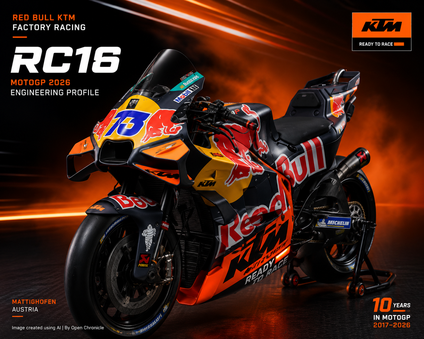 Open Chronicle AI editorial illustration of the KTM RC16 MotoGP 2026