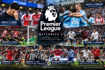 Premier League Matchweek 5 Report: Arsenal and Chelsea Stumble as Manchester City Win Eight Goal Thriller