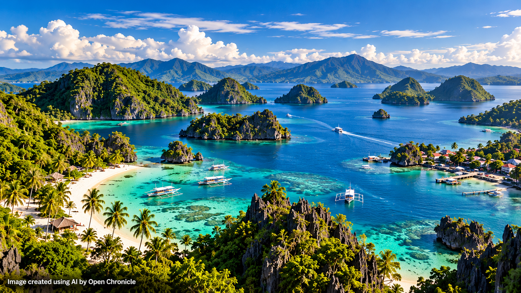 AI-generated editorial panorama representing the Visayas, with tropical islands and maritime connections